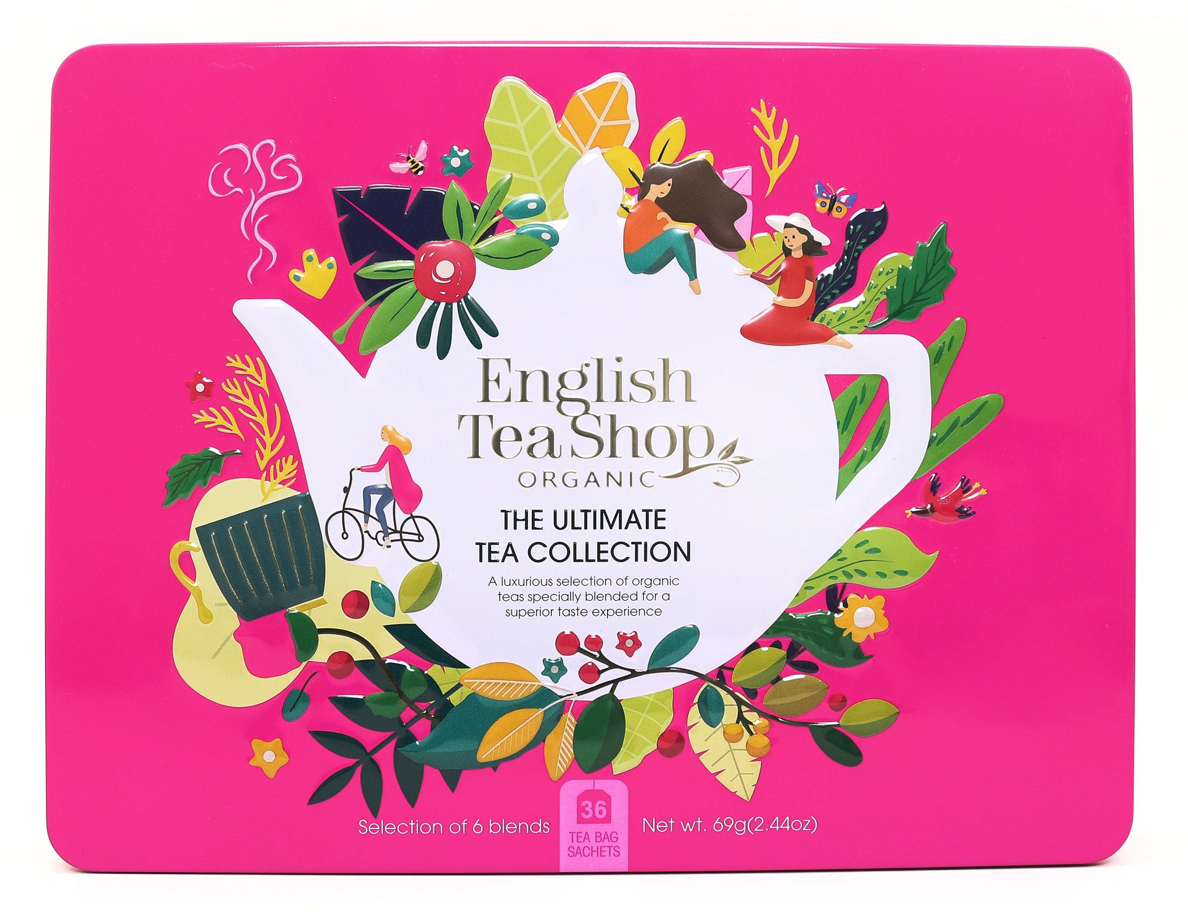 English Tea Shop Organic Ultimate Tea Collection Gift Tin (Pink) - 36 Tea Bag Sachets